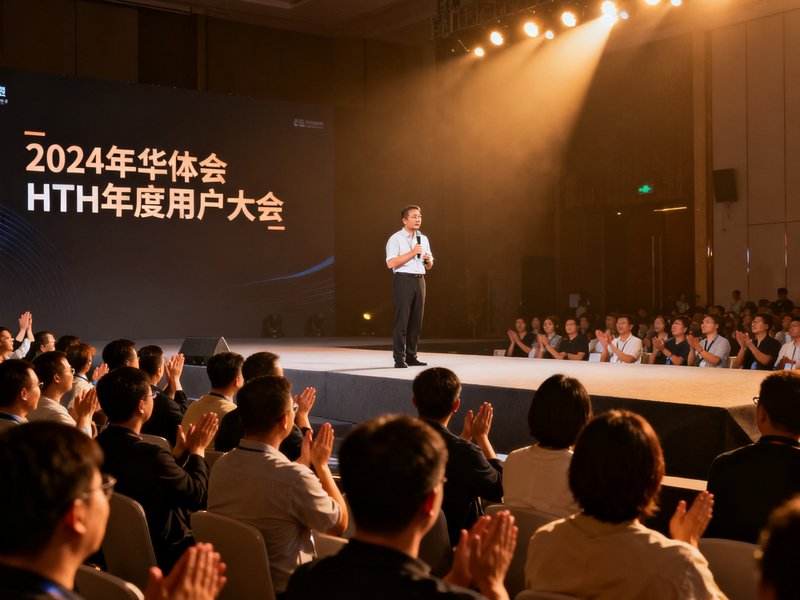 2024年华体会HTH年度用户大会现场精彩瞬间回顾，舞台上嘉宾正在演讲，观众席掌声热烈